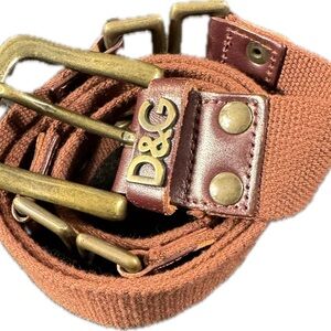 Dolce & Gabbana D&G Canvas & Leather Belt Brown Brass Hardware